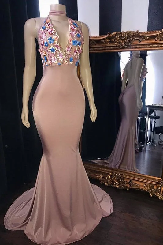 Weekend Deal Pink Flowers Appliques Mermaid Long Prom Dresses Gorgeous Sleeveless V-Neck Evening Gowns Weekend Deal Pink Flowers Appliques Mermaid Long Prom Dresses Gorgeous Sleeveless V-Neck Evening Gowns