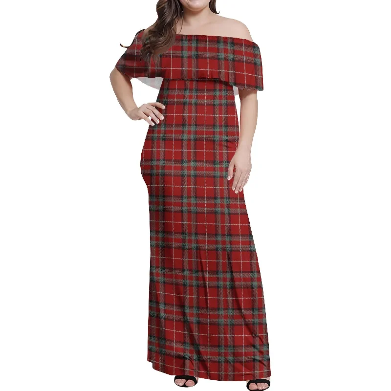 Seasonal Clearance Stuart of Bute Tartan Off Shoulder Long Dress