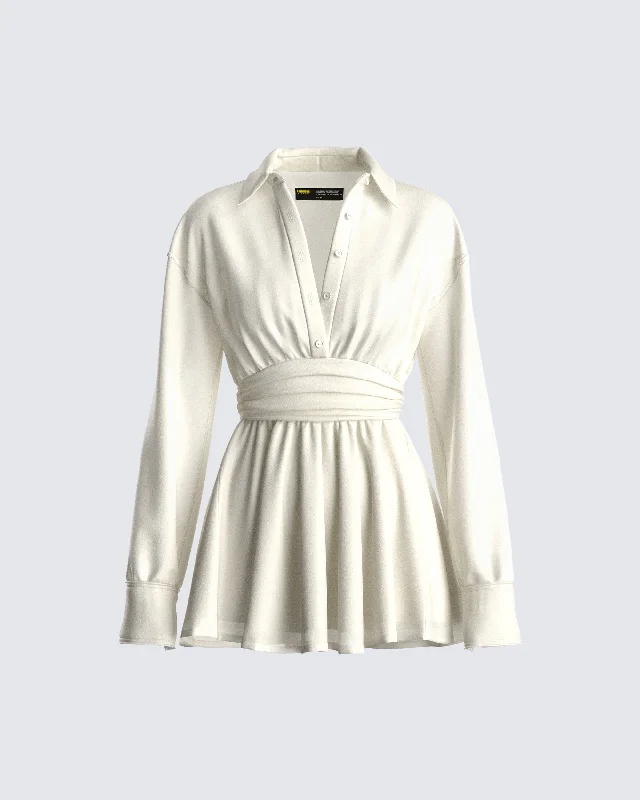 Don't Wait vintage-inspired dressAmara Ivory Mini Shirt Dress