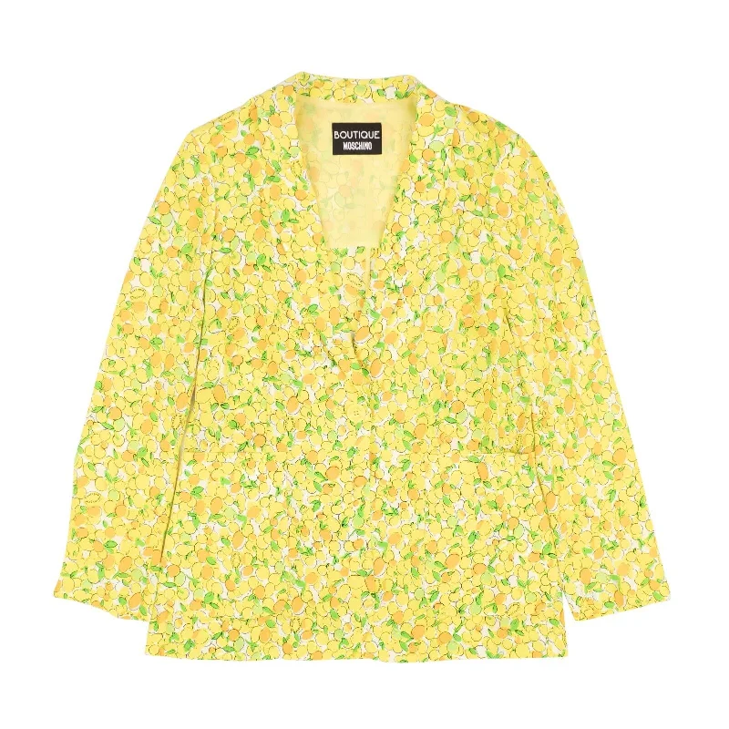 Daily Deals faux fur coatBOUTIQUE MOSCHINO Yellow Lemon Print Silk Blazer