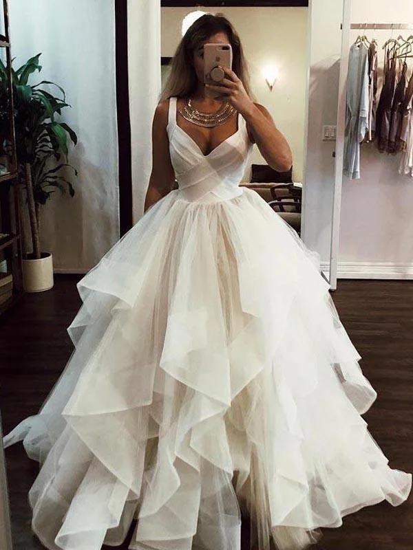 Final Sale Ball Gown Wedding Dress with Straps Sexy Backless V Neck Tulle Bridal Gown 2022 YSJ1980