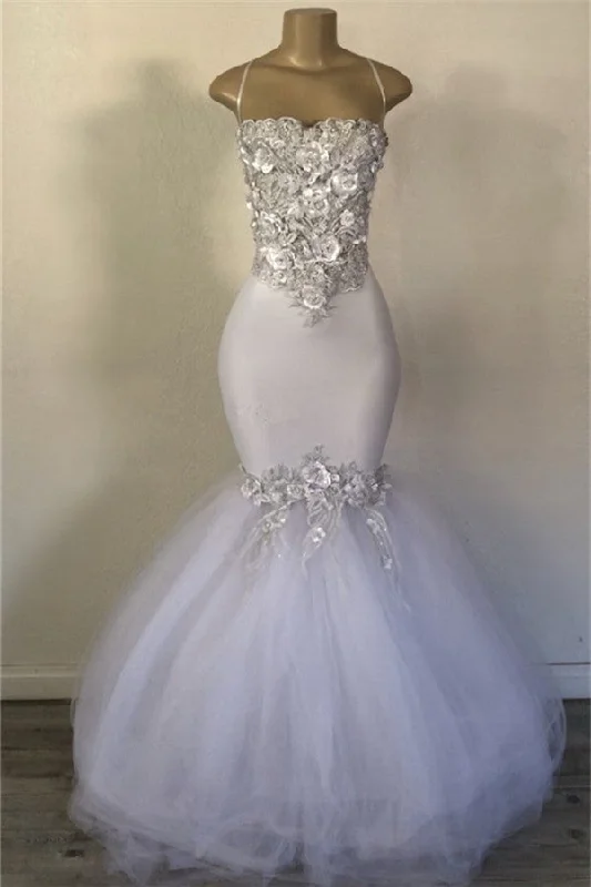 Blowout Deals Mermaid Strapless Tulle Applique Elegant Prom Dresses