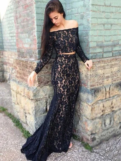 Blowout Deals Two Piece Prom Dresses Long Sleeve Mermaid Black Lace Sexy Prom Dress JKL932 Blowout Deals Two Piece Prom Dresses Long Sleeve Mermaid Black Lace Sexy Prom Dress JKL932