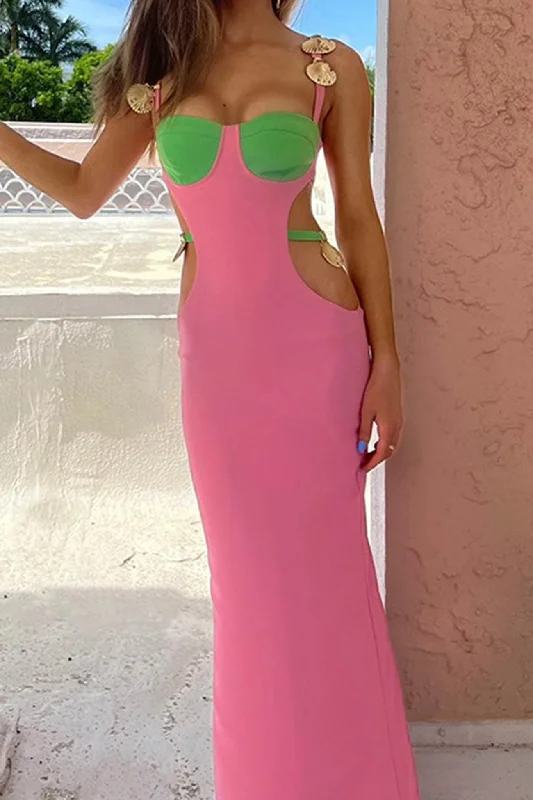 Price Rollback satin dressContrast Cutout Slit Back Cami Dress