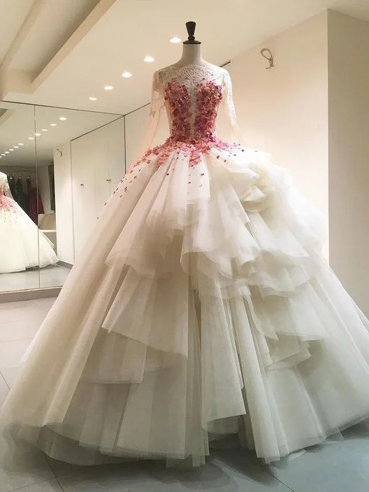 Special Discount Long Sleeve Prom Dresses Scoop Floor-length Appliques Long Ball Gown Prom Dress JKL1269