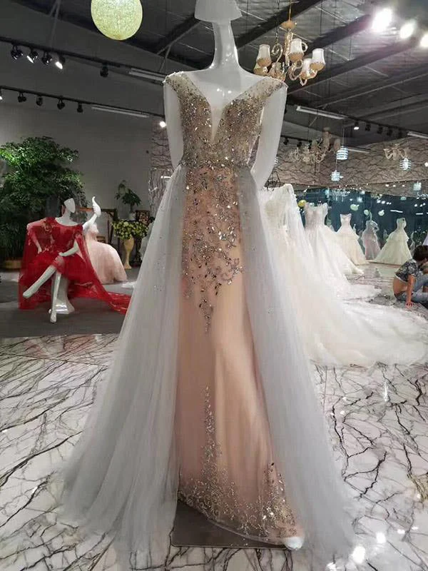 Exclusive Offers Open Back Prom Dresses V-neck A-line Beading Long Beautiful Sparkly Prom Dress JKL1223