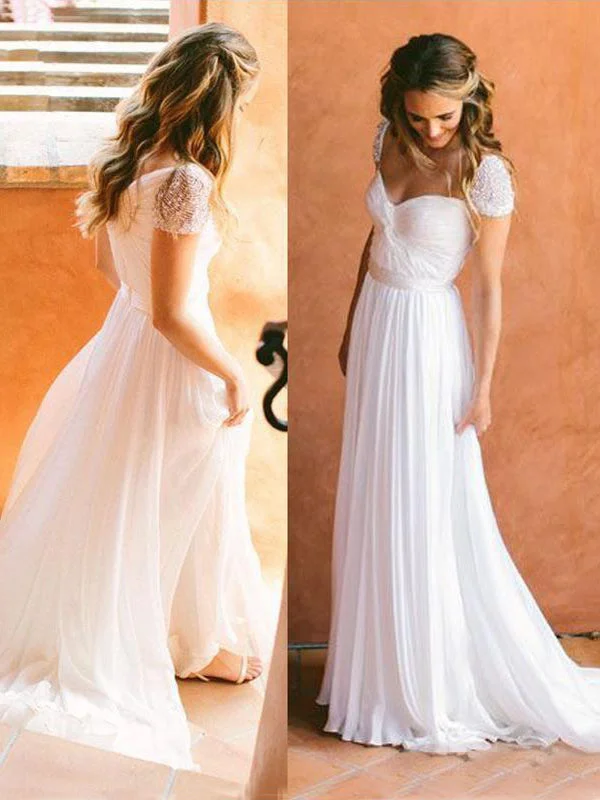 Super Deal Wedding Dresses Cheap Sweetheart Beading Short Train Chiffon JKW023