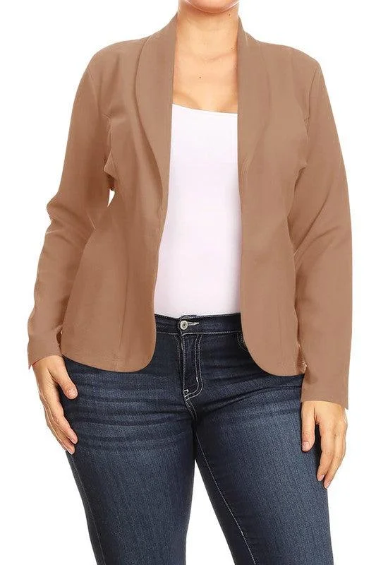 minimal style jacketOpen Front Long Sleeves Waist Length Blazer Jacket