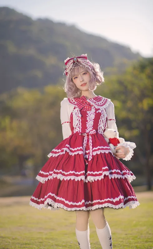 Online Only off-shoulder dressInfanta~Three-Tiered Lolita Cake Dress Autumn Lolita JSK