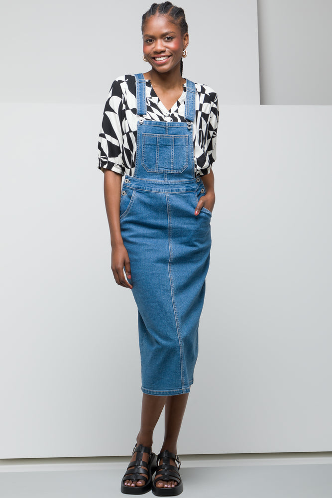 Instant Savings lace-up dressDenim Dungaree Dress Mid Blue