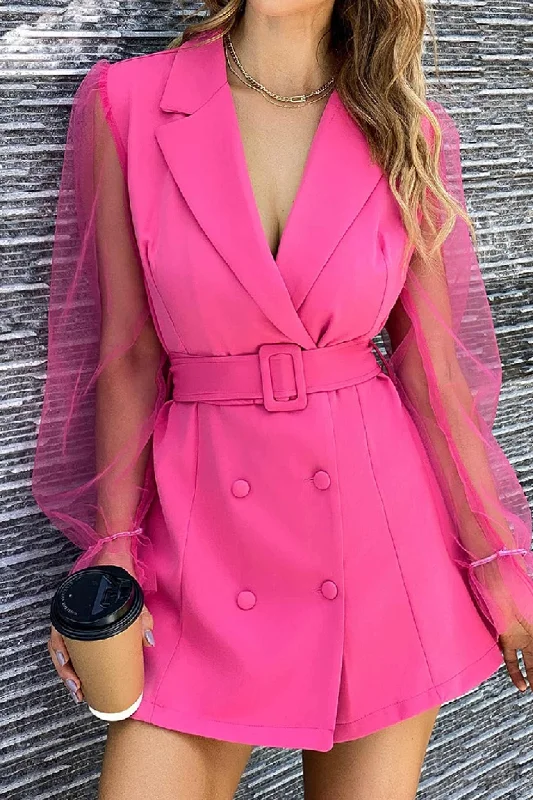 Big Savings pleated maxi dressMesh Sleeves Double-breasted Belted Blazer Dress