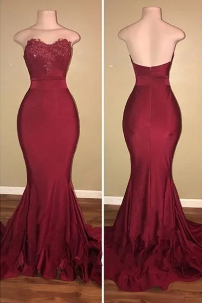 Price Drop Classic Strapless Appliques Sweep Train Mermaid Prom Dresses