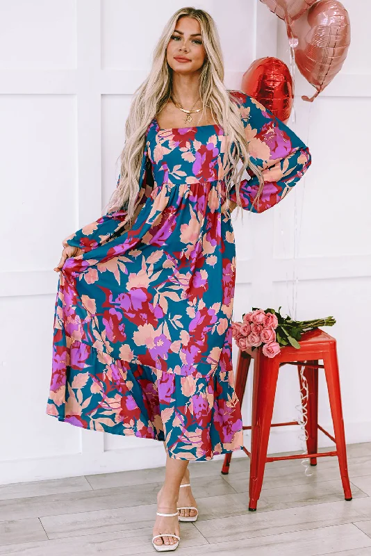 Exclusive Online Offer Multicolour Floral Print Square Neck Ruffled High Waist Dress Exclusive Online Offer Multicolour Floral Print Square Neck Ruffled High Waist Dress