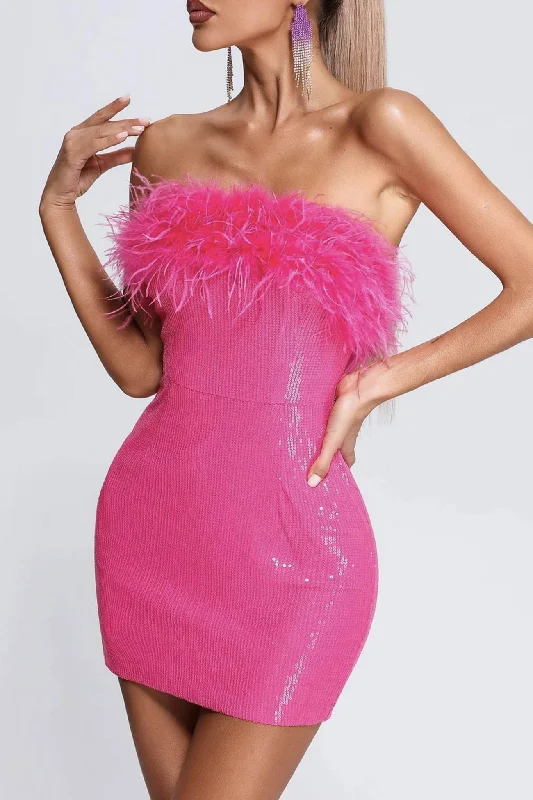 Price Fest tiered dressFuzzy Strapless Sequins Pack Hip Dress