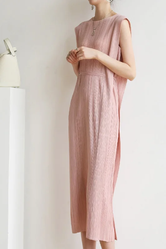 Super Sale stylish dressSleeveless Ruched Lace-Up Midi Dress