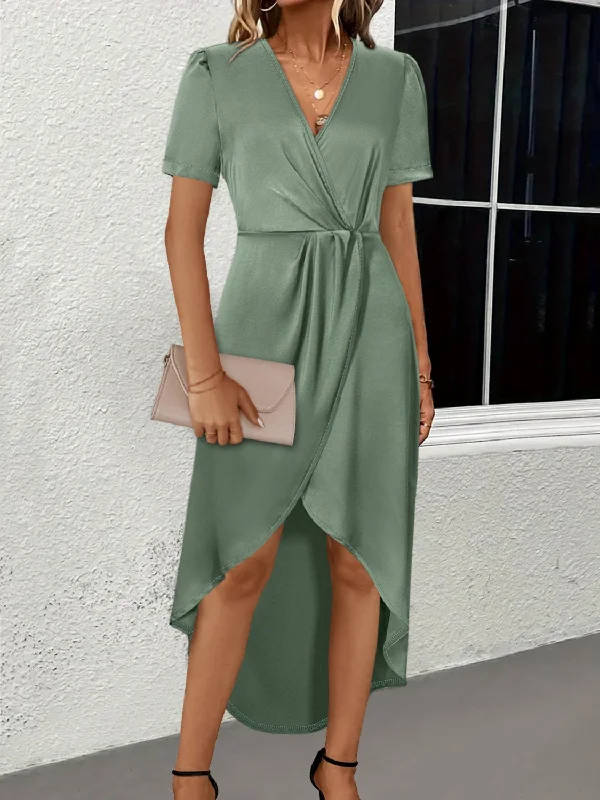 casual shift dressSurplice Short Sleeve Midi Dress