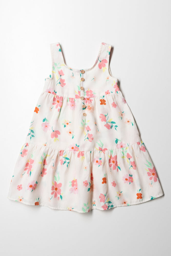 Midnight Madness oversized dressFloral Strappy Tiered Dress With Buttons White Mul