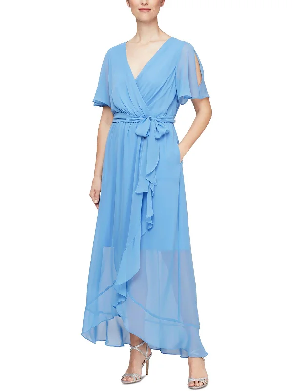 casual midi dressWomens Belted Long Wrap Dress