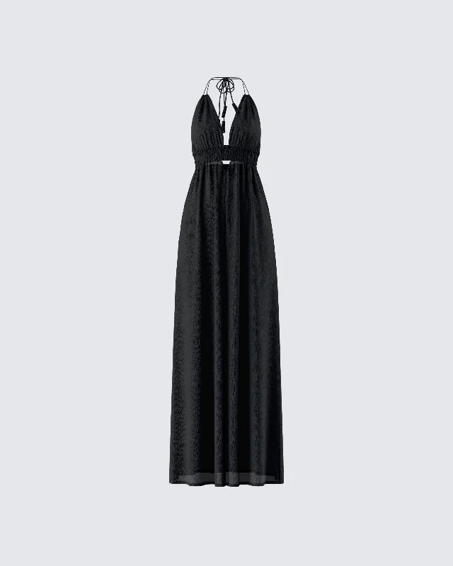 Quick Sale high-waisted dressLeida Black Halter Maxi Dress