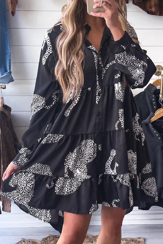 Time-Limited Offer one-shoulder dressBlack Leopard Print Button-up Long Sleeve Casual Dress Time-Limited Offer one-shoulder dressBlack Leopard Print Button-up Long Sleeve Casual Dress
