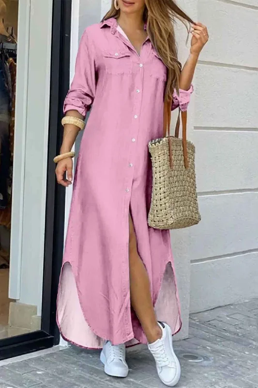 Online Only shift dressLong Sleeve Button Up Pocket Shirt Dress