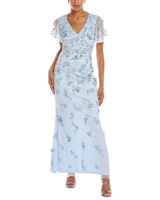 Grand Opening Sale casual midi dressAidan Mattox Flutter Sleeve Beaded Gown