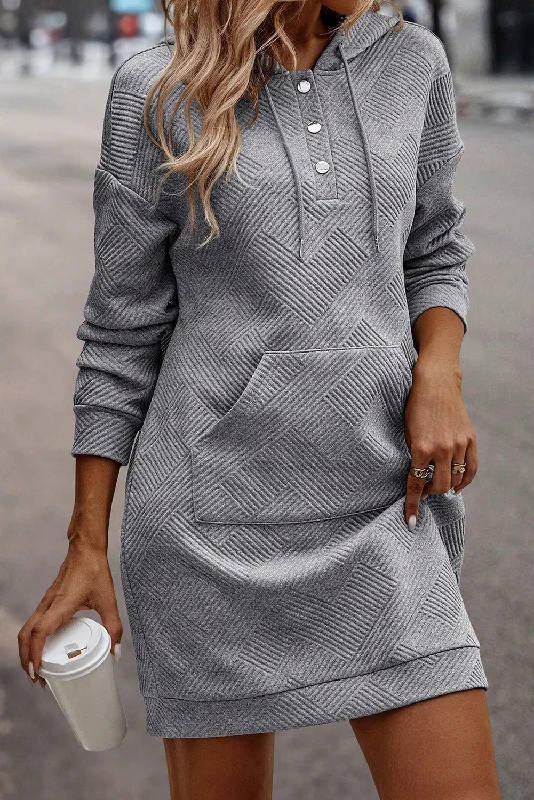 Must-Have Deals Gray Textured Kangaroo Pocket Drawstring Hooded Mini Dress