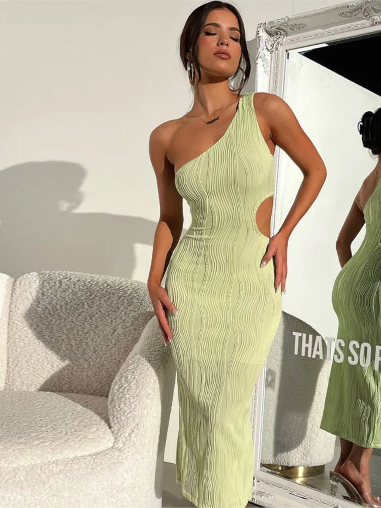 Deal Dash wool dressLadies Sleeveless One Shoulder Daily Midi Dress