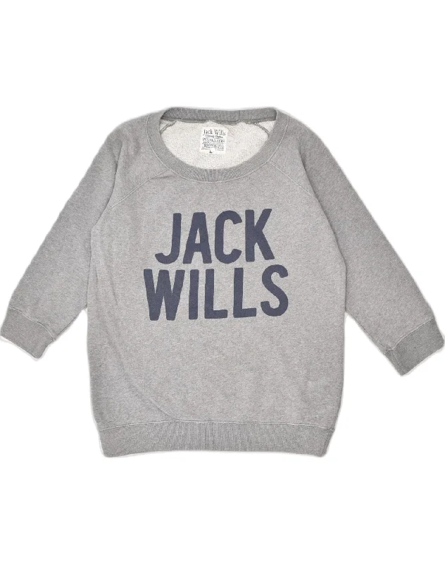 Must-Have Deals relaxed fit hoodieJACK WILLS Womens Oversized Graphic Sweatshirt Jumper UK 12 Medium Grey