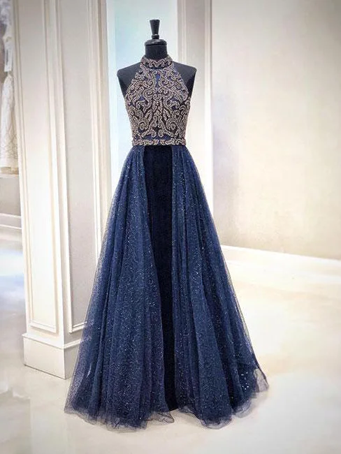 Online Only Sparkly Prom Dresses High Neck A Line Lace Beading Prom Dress Sexy Evening Dress JKL1215 Online Only Sparkly Prom Dresses High Neck A Line Lace Beading Prom Dress Sexy Evening Dress JKL1215