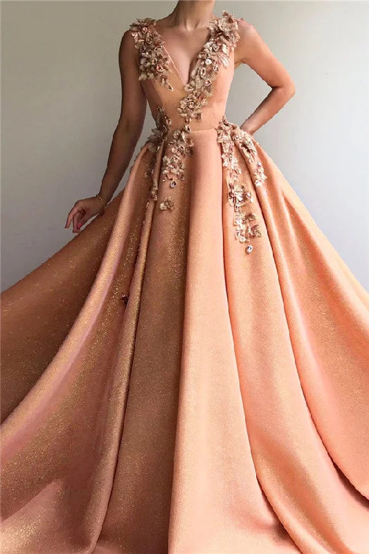 Time-Limited Offer Charming Sequins V-neck Sleeveless Prom Party Gowns| Chic Appliques Long Affordable Prom Party Gowns
