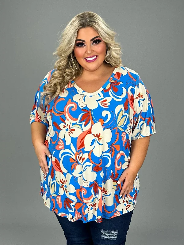 office dress80 PSS-A {Floral Attitude} Blue Floral V-Neck Tunic CURVY BRAND!!!  EXTENDED PLUS SIZE 4X 5X 6X (May Size Down 1 Size}