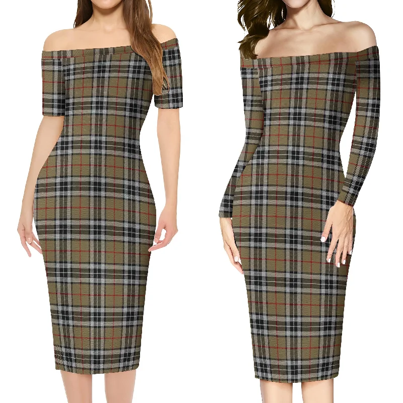 Big Discounts Thomson Camel Tartan Off Shoulder Lady Dress
