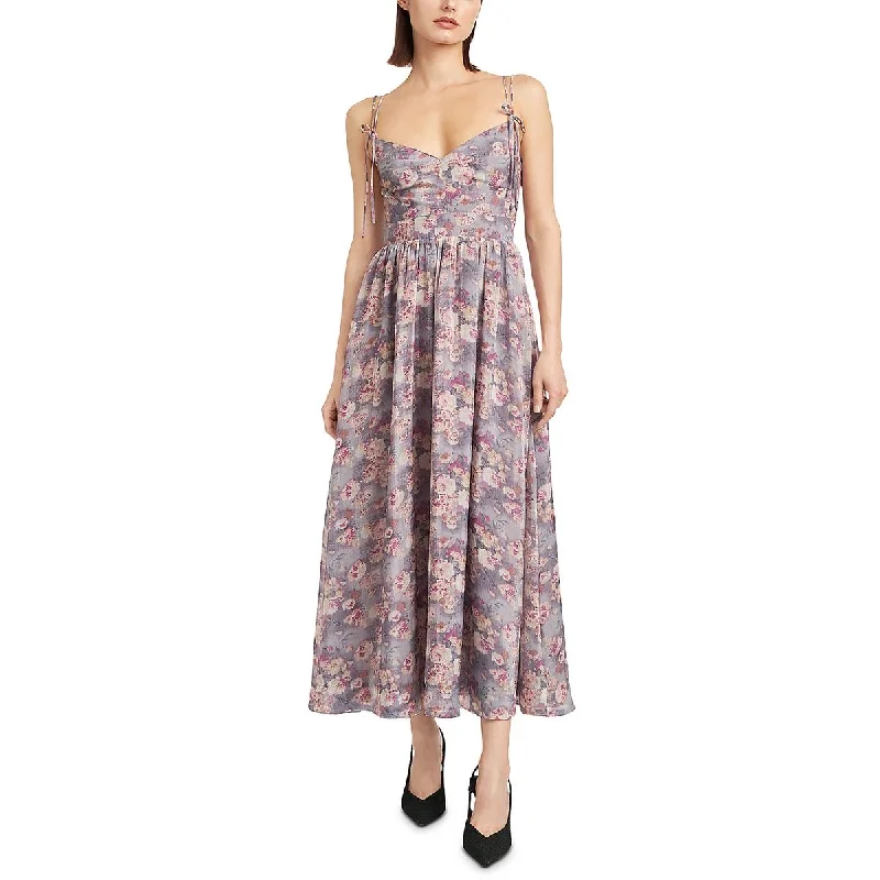 cocktail dressEn Saison Womens Organza Metallic Floral Print Midi Dress