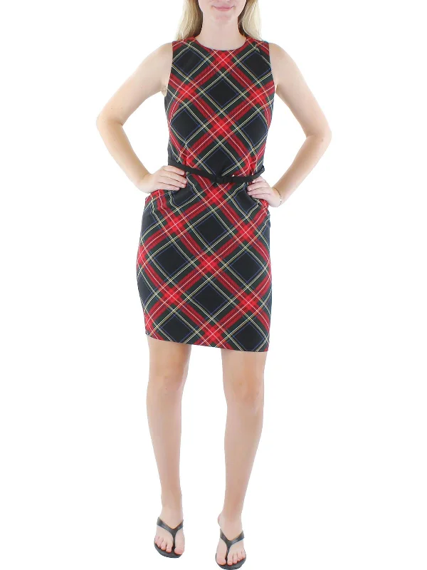 chic slip dressWomens Crepe Tartan Sheath Dress