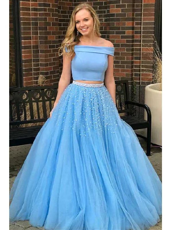 Huge Savings Two Piece Prom Dresses Off-the-shoulder A-line Long Chic Prom Dress JKL837 Huge Savings Two Piece Prom Dresses Off-the-shoulder A-line Long Chic Prom Dress JKL837