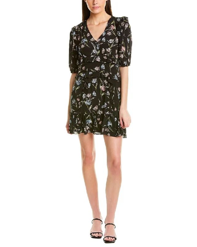 Value Deals ruched dressNicole Miller Tossed Tulip V-Neck Silk-Blend Mini Dress