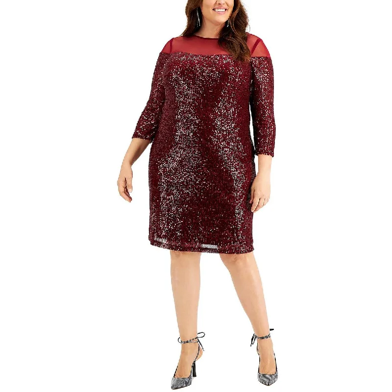 statement dressR&M Richards Womens Plus Sequined Illusion Yoke Cocktail and Party Dress