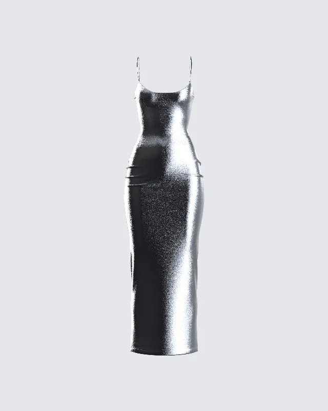 Super Bargain elegant shift dressAurra Metallic Gunmetal Midi Dress