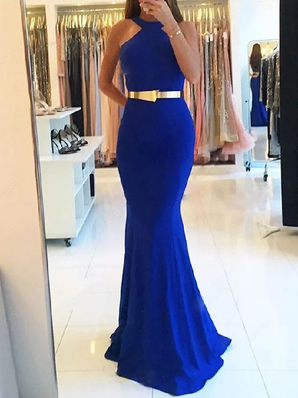 Referral Discount Mermaid Prom Dresses Halter Open Back Royal Blue Gold Sash Long Simple Prom Dress JKL1203 Referral Discount Mermaid Prom Dresses Halter Open Back Royal Blue Gold Sash Long Simple Prom Dress JKL1203