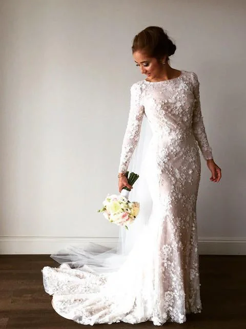 Exclusive Access Lace Wedding Dresses Bateau Mermaid Long Sleeve Sparkly Romantic Bridal Gown JKW352 Exclusive Access Lace Wedding Dresses Bateau Mermaid Long Sleeve Sparkly Romantic Bridal Gown JKW352