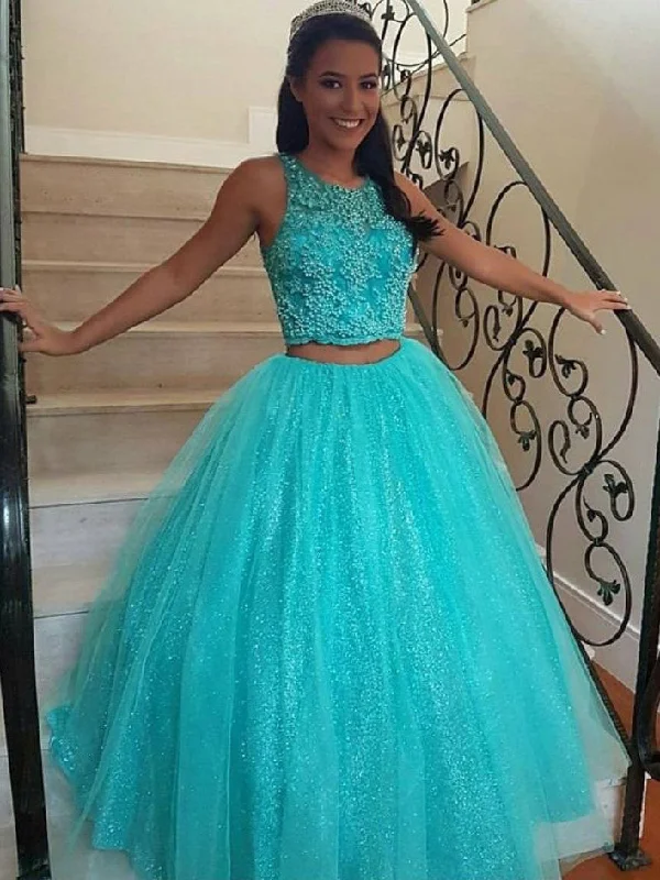 Midnight Madness Two Piece Prom Dresses Ball Gown Sparkly Prom Dress Sexy Evening Dress JKL1005