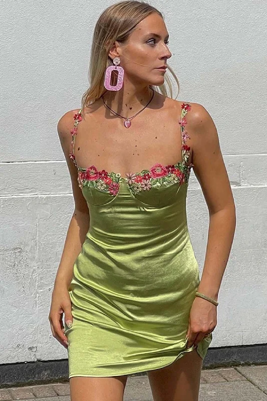 Act Fast casual knit dressFloral Embroidery Solid Color Cami Dress