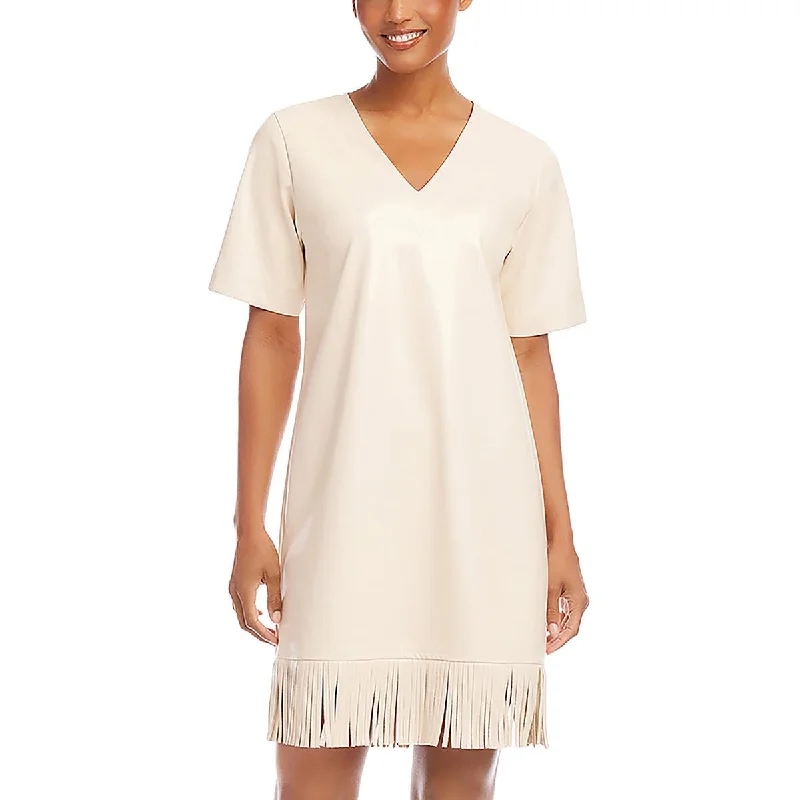 fitted cocktail dressKaren Kane Womens Fringe Faux Leather Mini Dress