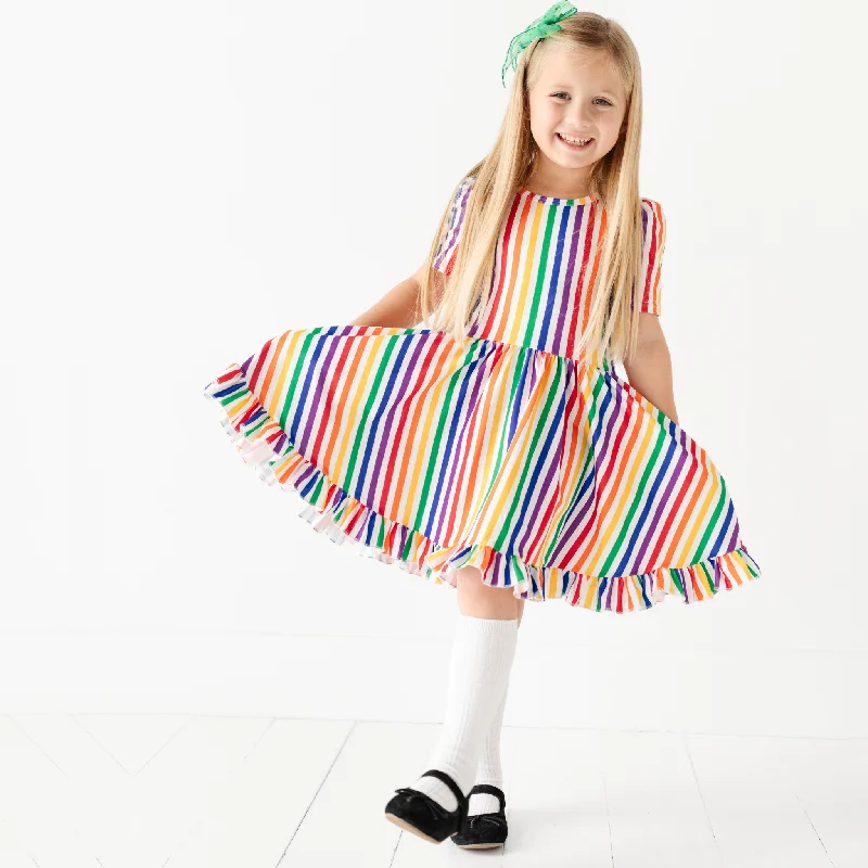 Amazing Deals high-waisted dressRainbow Stripe Twirl Dress