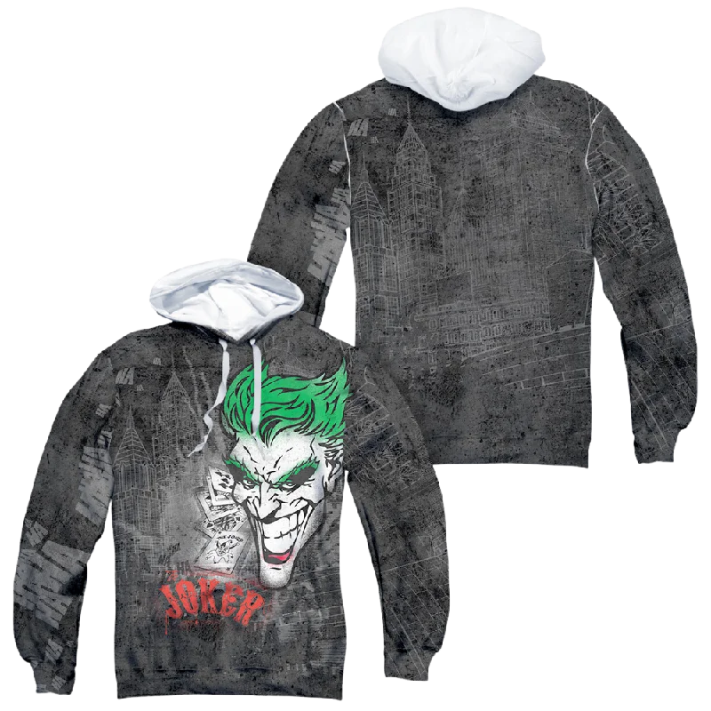 Act Fast cozy hooded sweatshirtJoker, The Joker Sprays The City - All-Over Print Pullover Hoodie