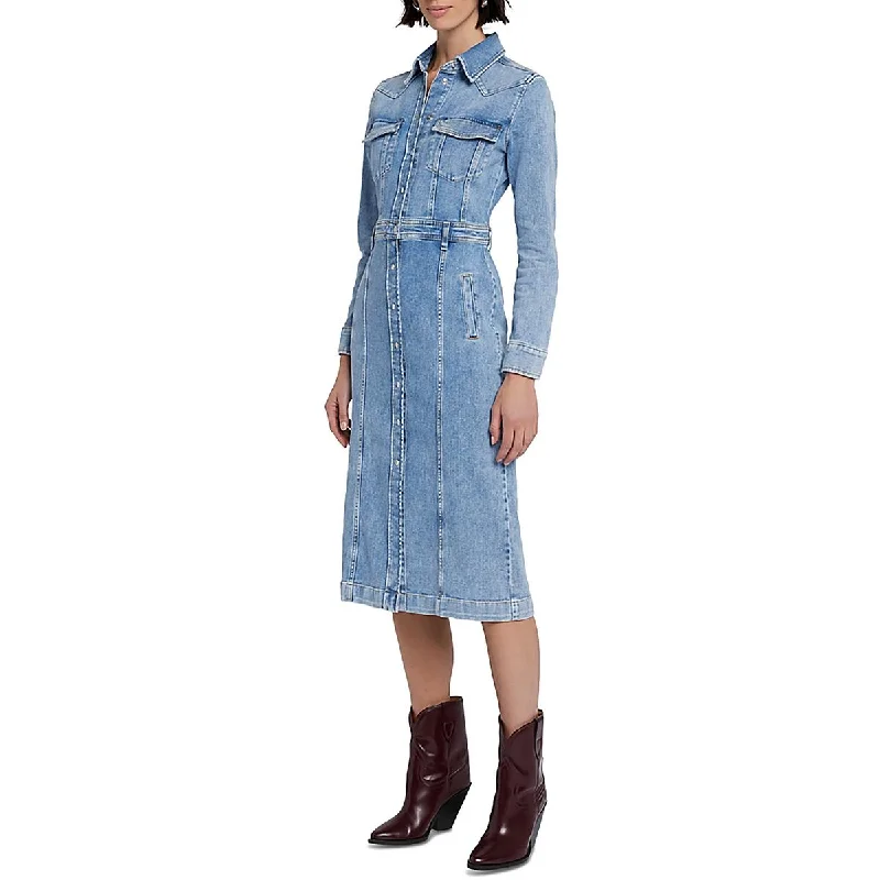 flowy dress7 For All Mankind Womens Denim Long Sleeve Shirtdress