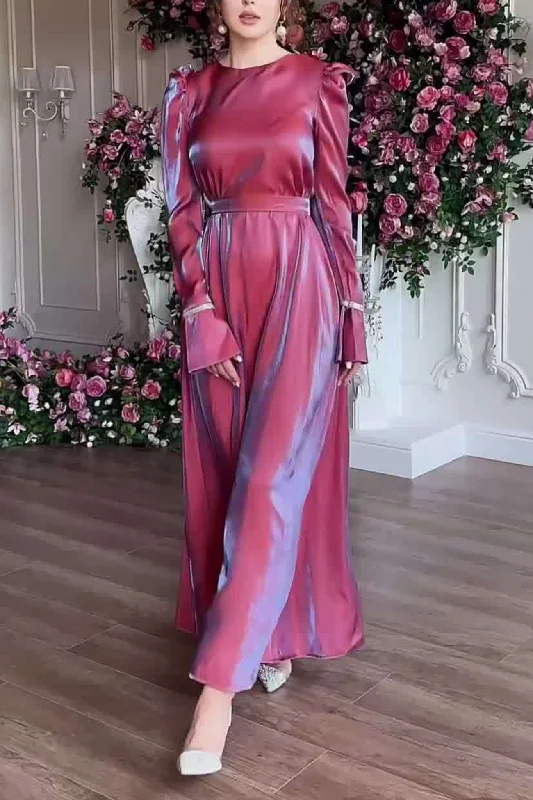 Season Finale Sale evening dressGlitter Glazed Satin Puff Sleeve Midi Dress