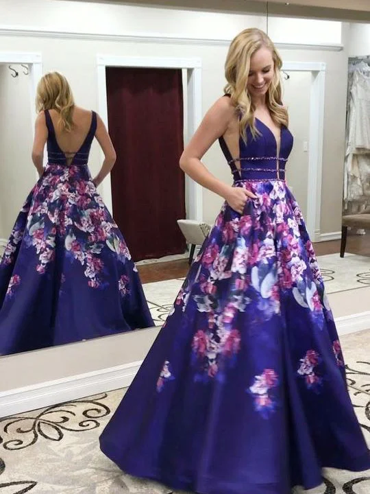 Massive Deals Open Back Prom Dresses A-line Floor-length Floral Print Long Chic Prom Dress JKL1257 Massive Deals Open Back Prom Dresses A-line Floor-length Floral Print Long Chic Prom Dress JKL1257