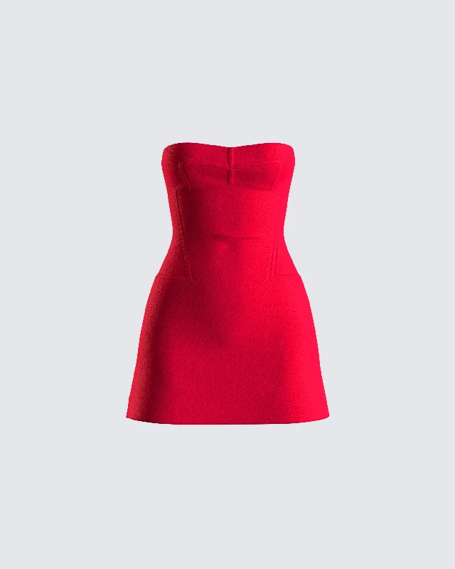 Daily Deals printed dressFarida Red Strapless Mini Dress
